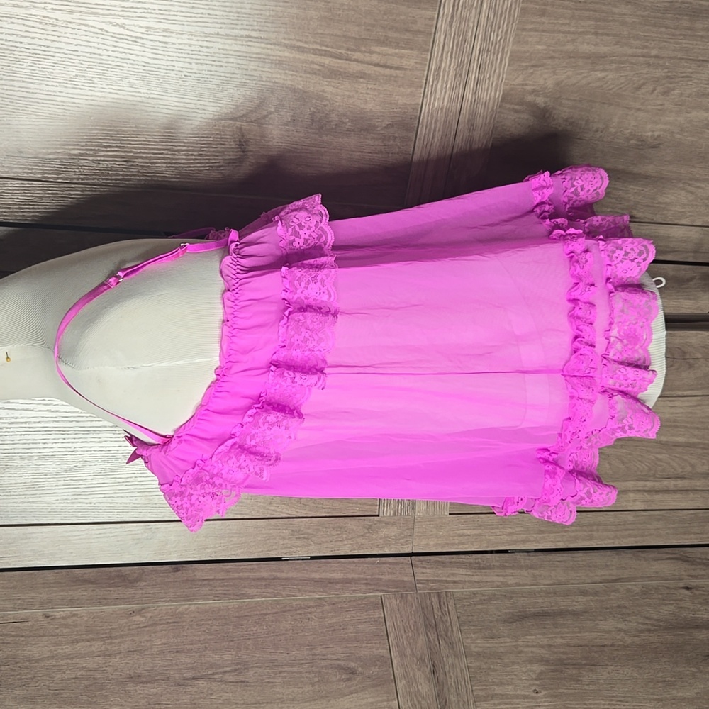 Victoria Secret Babydoll Lingerie Pink Lace Trim Cami Top Night Gown - Picture 3 of 10